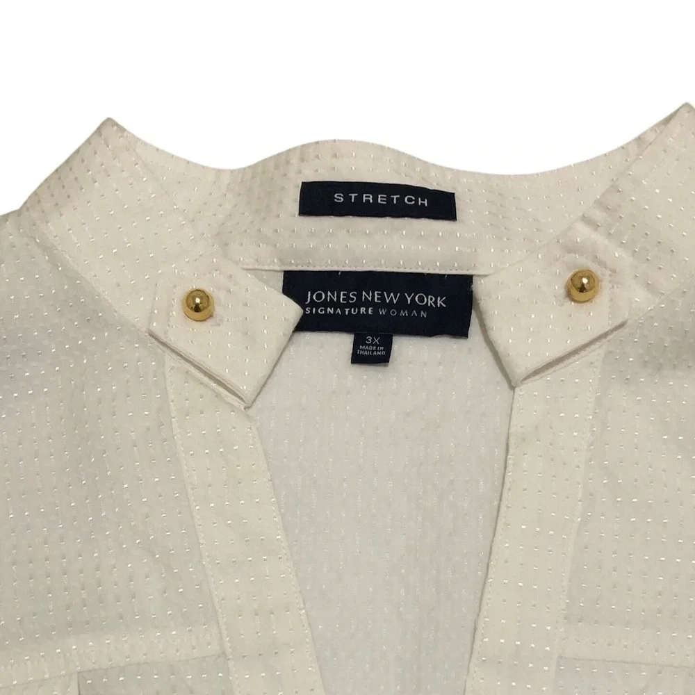 Jones New York Signature Women’s Pullover Blouse 3X White Stretch Gold Buttons - Picture 11 of 12